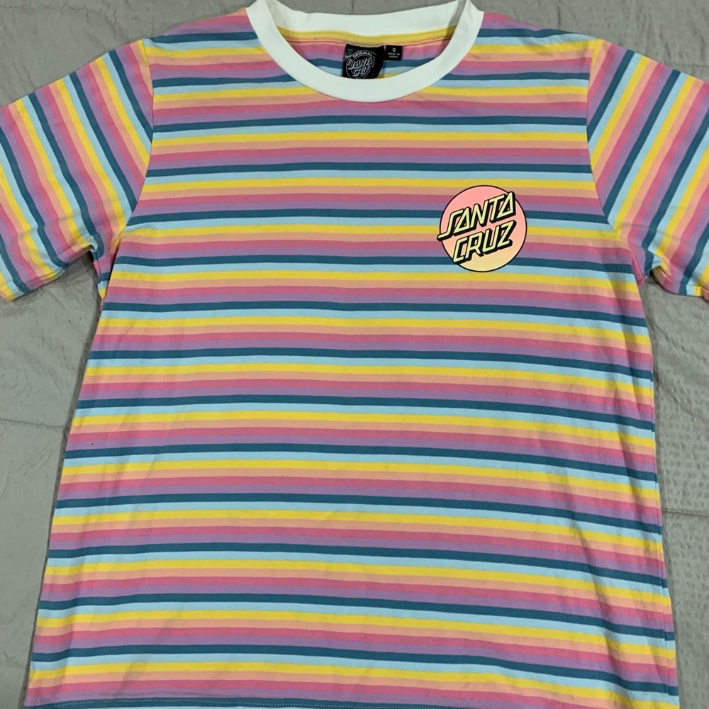 Santa Cruz Skateboards Pink and Yellow Short Sleeve Tee